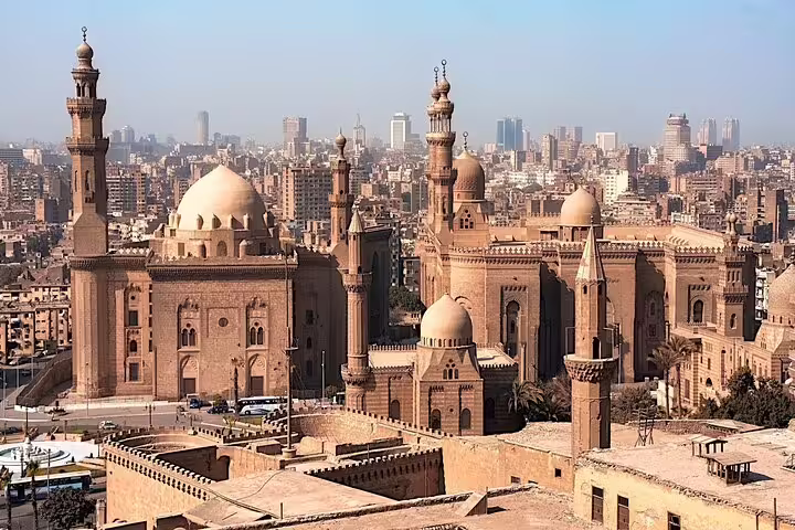 Cairo Citadel and Mosque of Muhammad Ali skyline view, historic Islamic Cairo stop on private guided tour