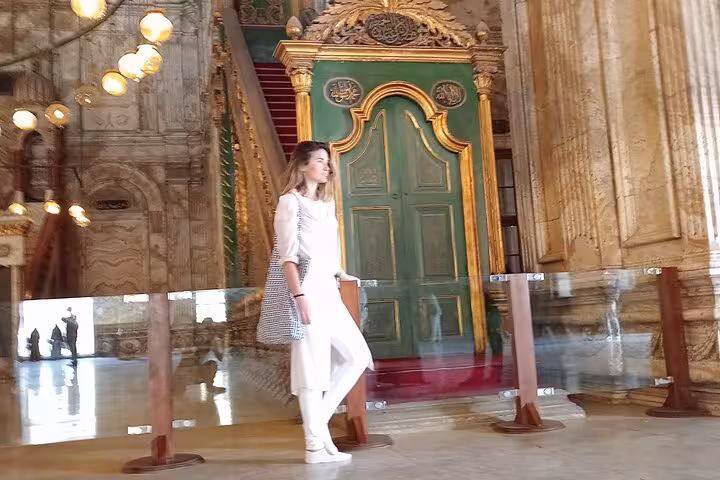 Visitor inside Cairo Citadel mosque hall on private tour of Grand Egyptian Museum, Citadel and Khan El Khalili