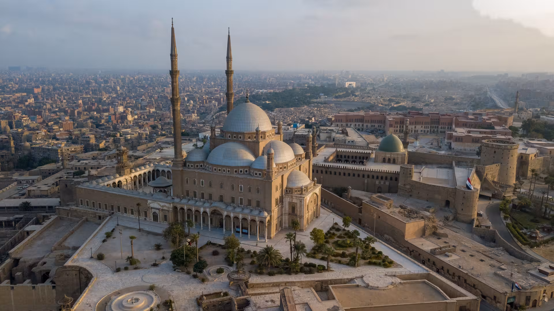 Aerial view of Cairo Citadel and Muhammad Ali Mosque, a highlight on the 8-day 5-star Egypt Pharaoh tour