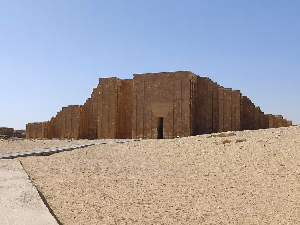 Step Pyramid complex at Saqqara desert site on Cairo day tour to Pyramids, Memphis City, Dahshur with lunch