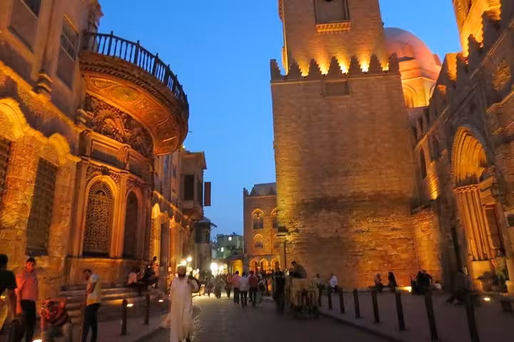 Evening street view in Islamic Cairo near Khan El Khalili bazaar, part of Cairo day tour with cruise dinner