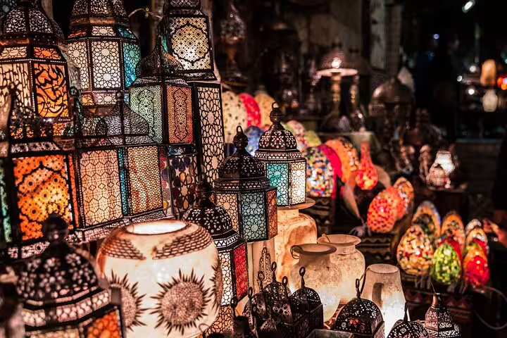 Colorful Islamic lanterns in Cairo Khan El Khalili bazaar, a popular stop on Alexandria to Cairo day tour