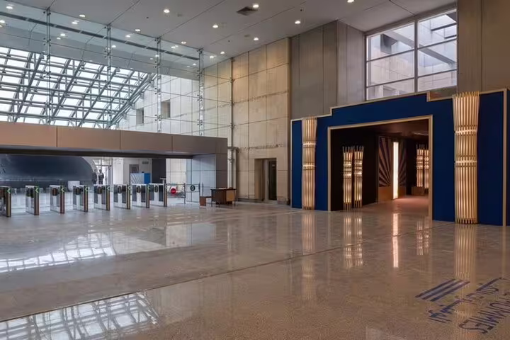 Modern museum entrance hall in Cairo, starting point for Alexandria Port National Museum and Egyptian Museum tour