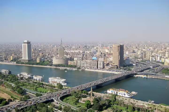 Cairo Nile River skyline and bridges seen on Hurghada to Cairo day tour by semi-private minivan