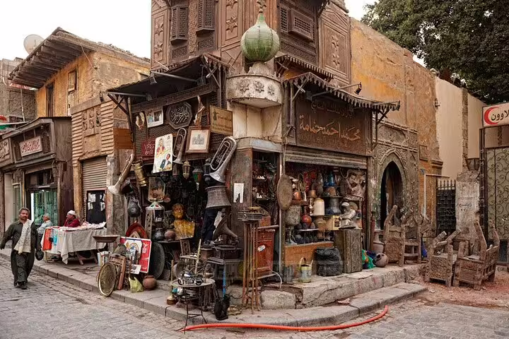 Old Cairo street antique shop in Islamic Cairo near Khan El Khalili, visited on Cairo tour from Alexandria port