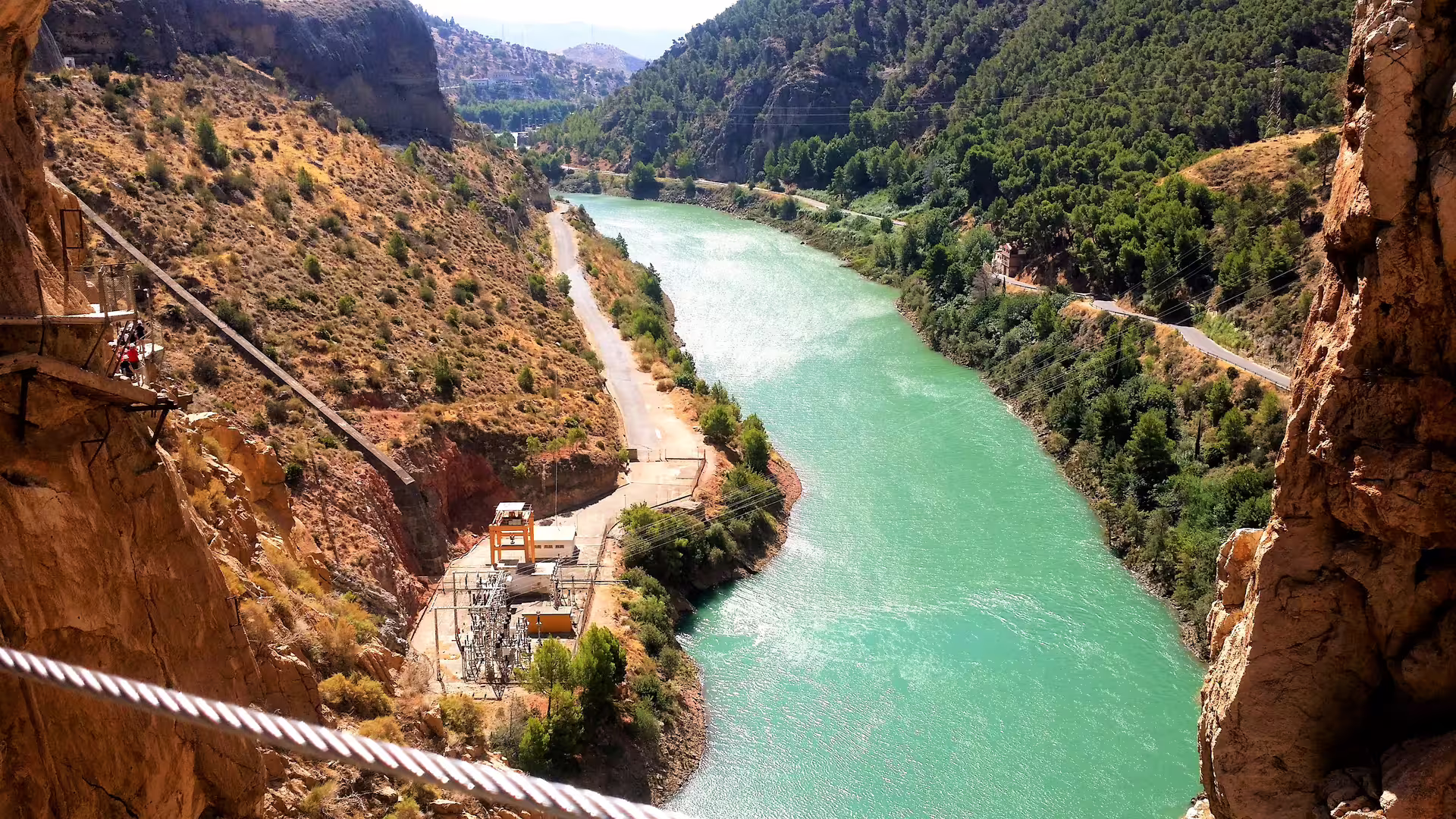 View of the Guadalhorce River canyon from Caminito del Rey group walking tour in El Chorro, Malaga