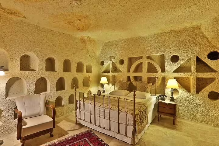 Cappadocia cave hotel room in Göreme, unique stay on 8-day Turkey itinerary Istanbul Konya Ephesus by flights