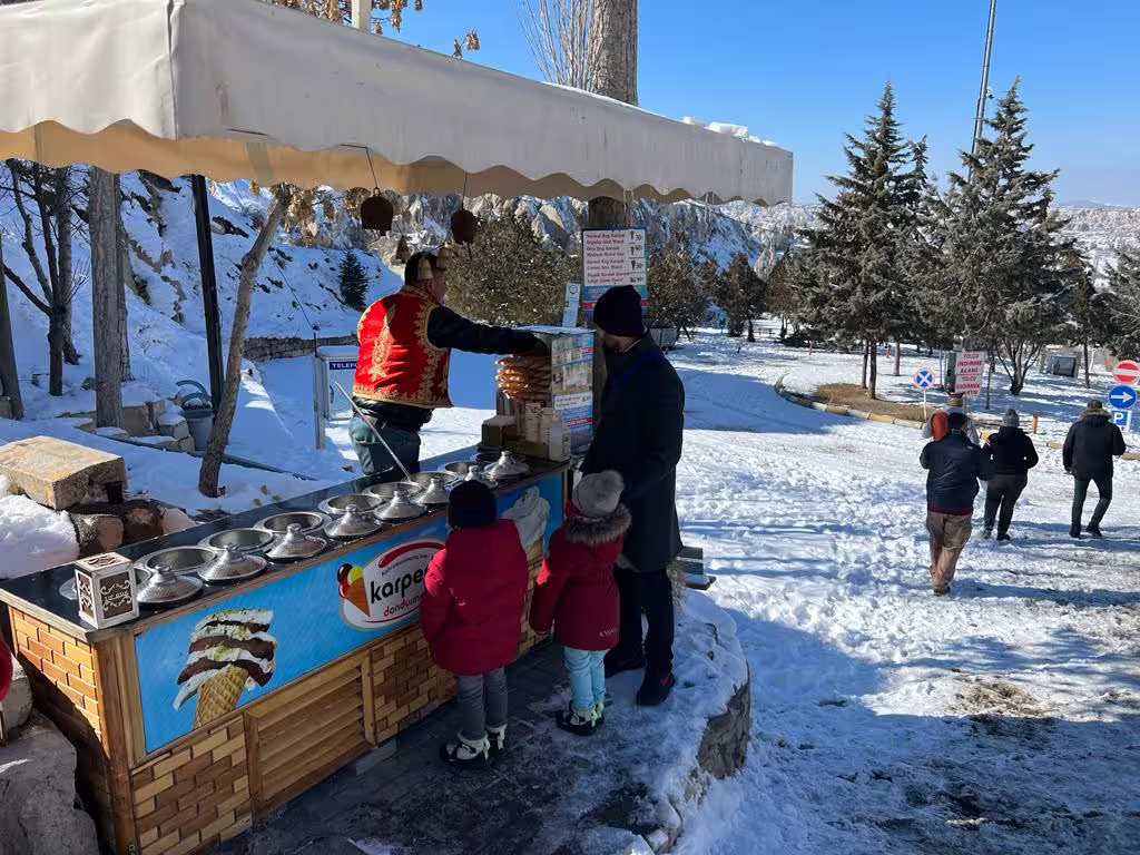Winter street ice cream stand in Cappadocia, a fun stop on small group 7-day Istanbul Cappadocia Ephesus tour