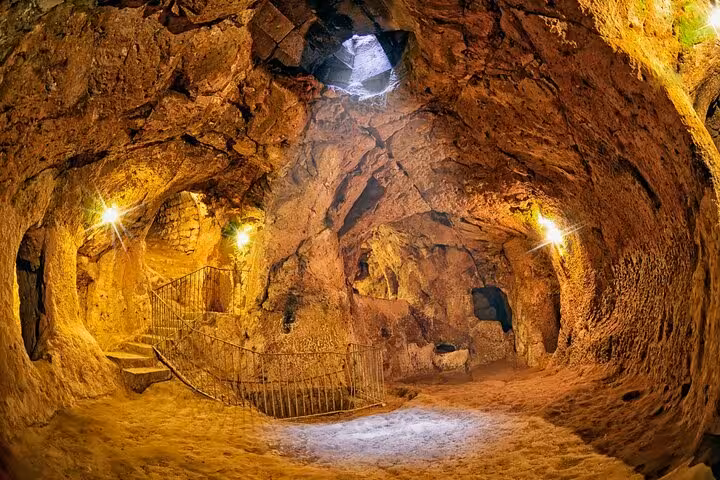 Underground city cave tunnels in Cappadocia, guided daily tour from Istanbul hotels with roundtrip flights