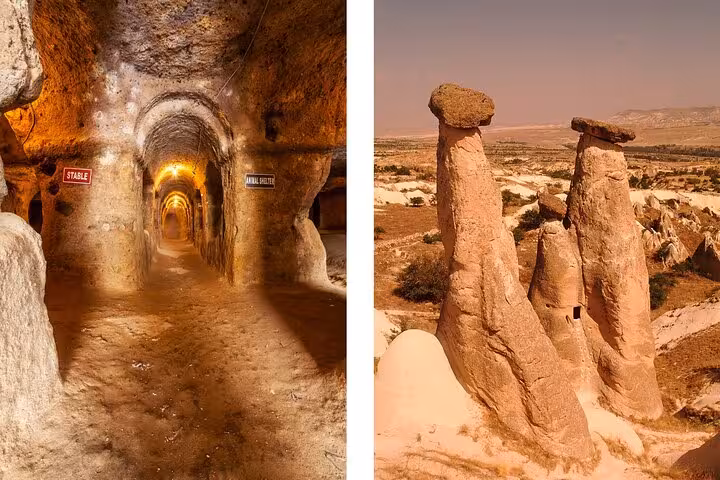 Cappadocia underground city tunnel and fairy chimney rock formations, key sights on 7 day Turkey tour