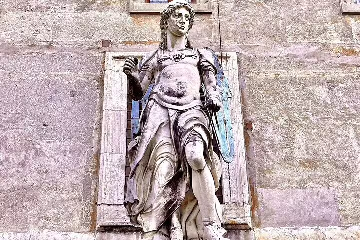 Detail of classical marble statue on the façade of Castel Sant’Angelo, included in St Peter’s Basilica combo tour