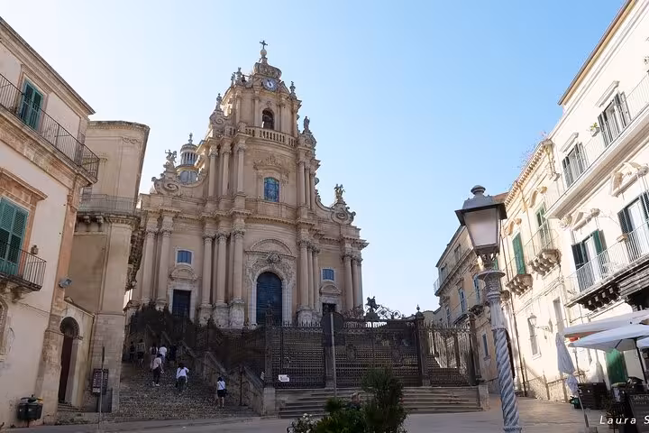 Stunning baroque cathedral facade in Sicily, featured in Il Commissario Montalbano, perfect for cultural enthusiasts.