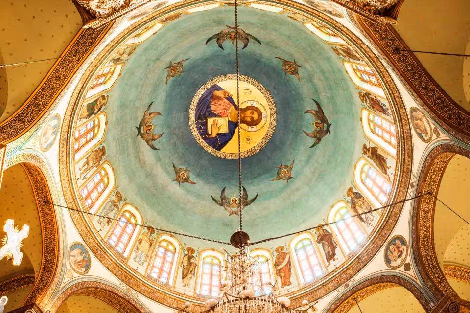 Coptic Cairo church dome fresco and icons, a highlight of Islamic and Coptic Cairo day tour in Egypt