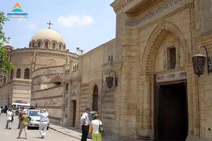 Historic Coptic Cairo church and stone street scene, part of 15-day Egypt tour to Pyramids Luxor Aswan Oasis