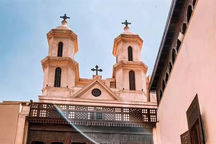 Historic Coptic church facade in Old Cairo on Alexandria Port shore excursion to Christian and Islamic sites