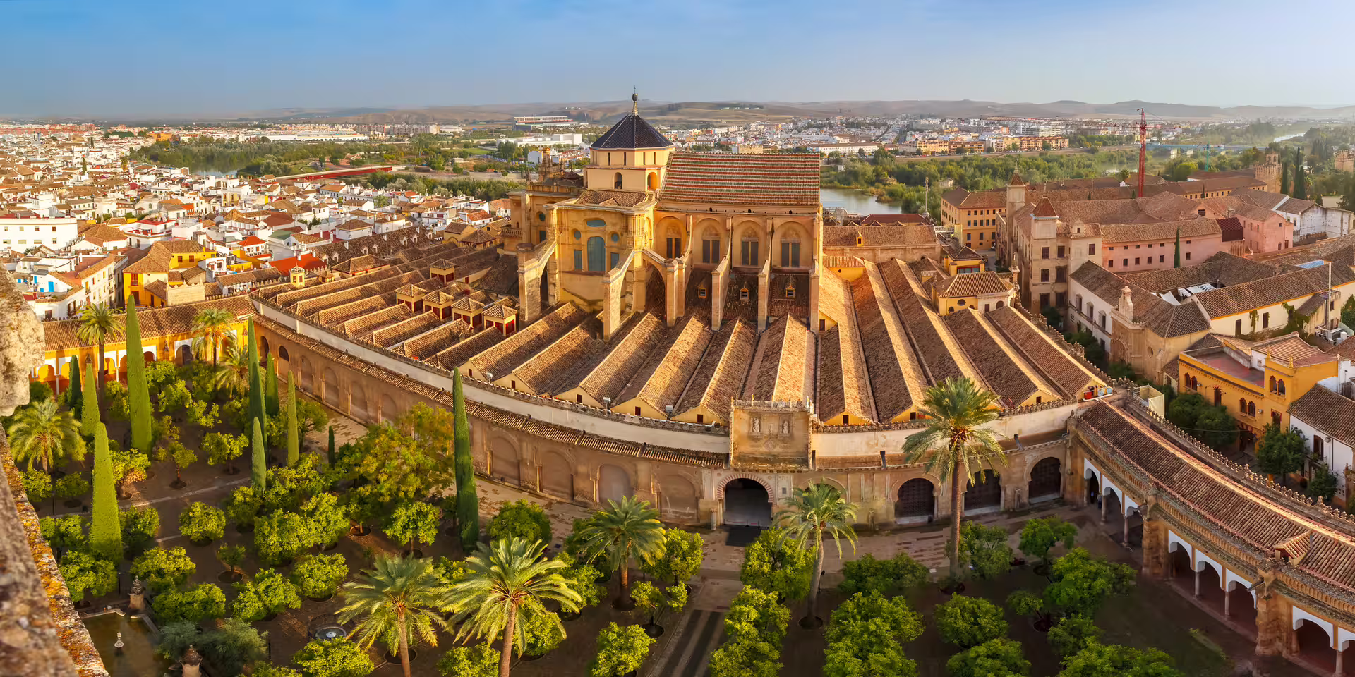 Aerial view of Cordoba Mezquita-Catedral and orange courtyard, key stop on 1-day walking tour audioguide