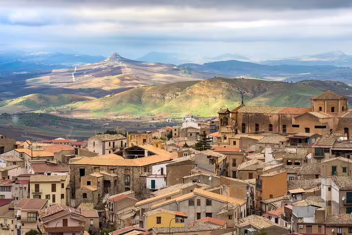 Panoramic view of Corleone, Sicily hills and rooftops, highlight on Sicilian Mafia history tour from Palermo