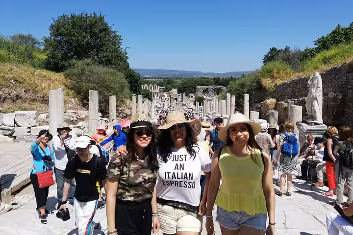 Cruise travelers on Curetes Street in Ephesus during a private guided tour from Kusadasi, no shopping stops