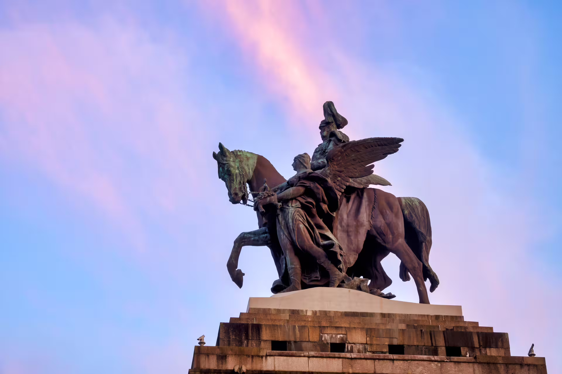 Winged equestrian statue at Deutsches Eck, Koblenz highlight on 1-day walking tour with audioguide in 7 languages