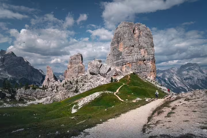 Scenic hiking trail through the majestic Dolomites, perfect for a day trip from Venice by luxury Mercedes.
