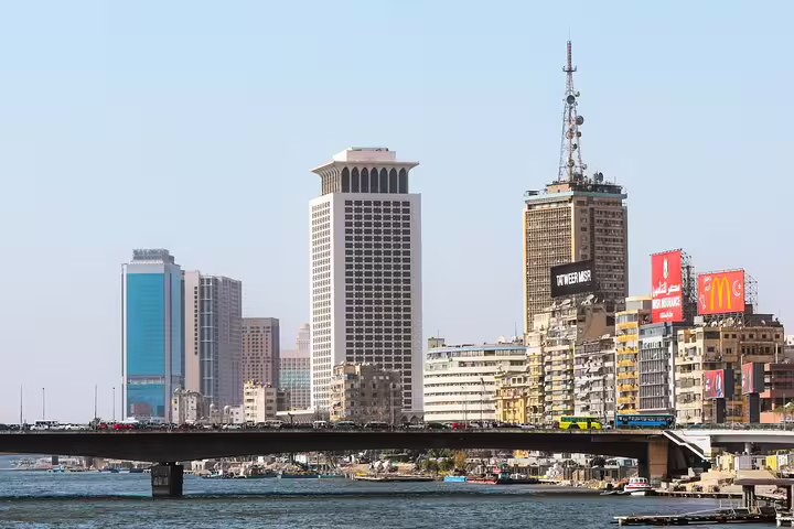 Nile River skyline and bridge in Downtown Cairo near Tahrir Square, seen on a half-day city tour with dinner