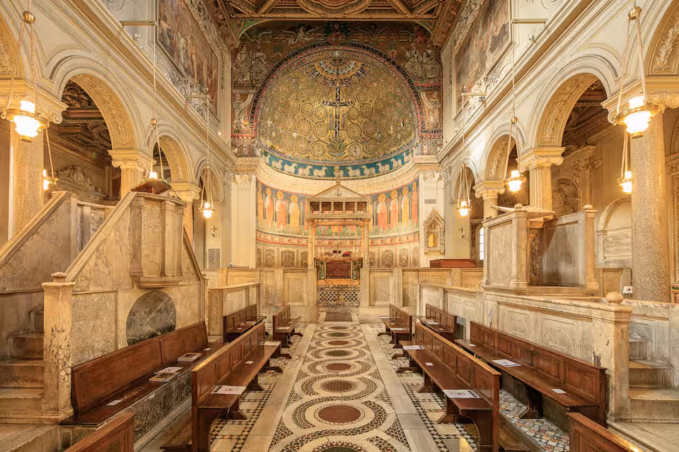 Explore the ornate interior of an early Christian basilica in Rome on a private catacombs tour with driver.