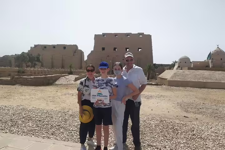 Tour group photo at Edfu Temple complex near Luxor, private Edfu and Kom Ombo temples excursion Egypt