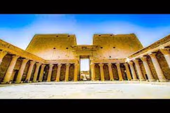 Colonnade courtyard of Edfu Temple on overnight Luxor from Aswan tour, with Kom Ombo and Edfu temple visit