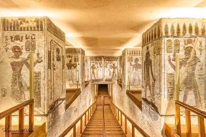 Ancient Egyptian tomb corridor with hieroglyphs, Valley of the Kings visit on 7 days Nile cruise tour