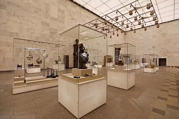 Egyptian artifacts gallery inside the National Museum of Egyptian Civilization on private tour from Alexandria Port