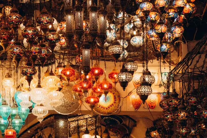 Colorful Egyptian mosaic lanterns in Cairo market on Alexandria to Port Said return shore excursion