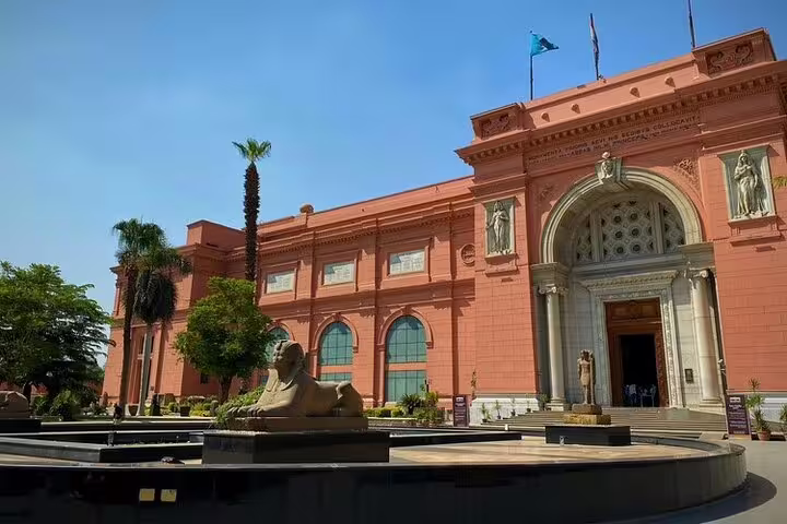 Egyptian Museum Cairo exterior with sphinx fountain, key landmark on National Museum and Citadel tour