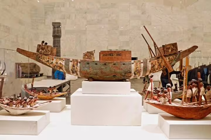 Ancient Egyptian funerary boat models on display at the Egyptian Museum, Cairo, on a shore excursion