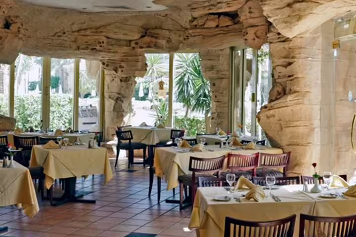 Resort restaurant dining room on private overnight El Ain Sokhna Red Sea trip from Cairo with garden views