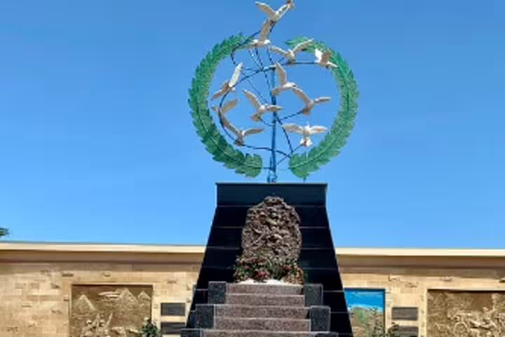 El Alamein memorial monument with doves sculpture, visited on El-Alamein day tour from Cairo
