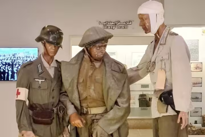 WWII soldier mannequins display at El Alamein War Museum on El-Alamein day tour from Cairo