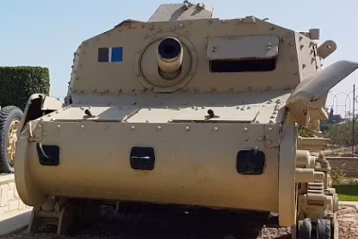 Restored WWII armored vehicle at El Alamein War Museum, a key stop on Cairo day trip tours
