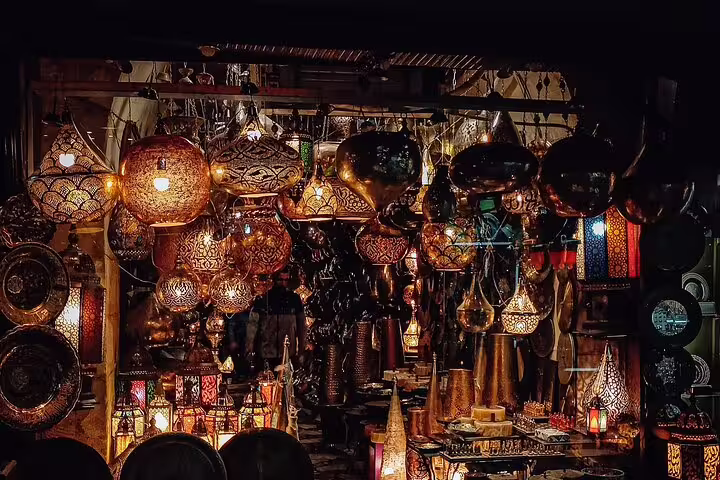 Colorful lanterns in El-Moez Street bazaar, Islamic Cairo stop on the Giza, Memphis, Dahshur and Saqqara tour