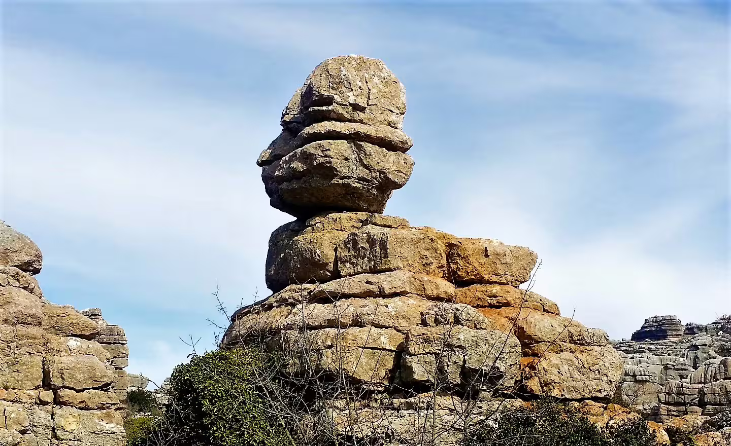 Iconic stacked limestone rock formation at El Torcal de Antequera on a private tour with convenient hotel pick-up