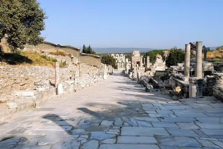 Marble Curetes Street in ancient Ephesus ruins, scenic stop on an all-inclusive private half-day tour with lunch