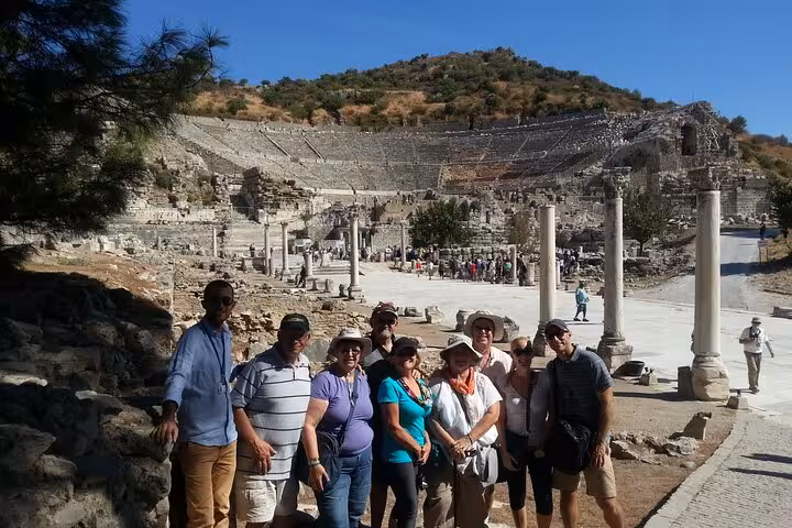 All inclusive private Ephesus shore excursion from Kusadasi with group photo at the Great Theatre site