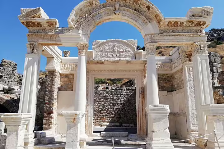 Ornate marble archway at Ephesus Terrace Houses area, featured on Bodrum to Ephesus private tour