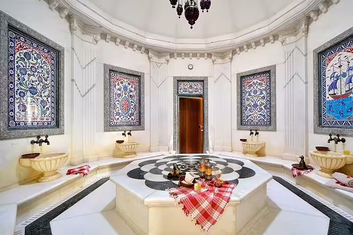 Elegant Turkish bath interior showcasing traditional design, part of the Ephesus and Turkish Bath Private Tour.