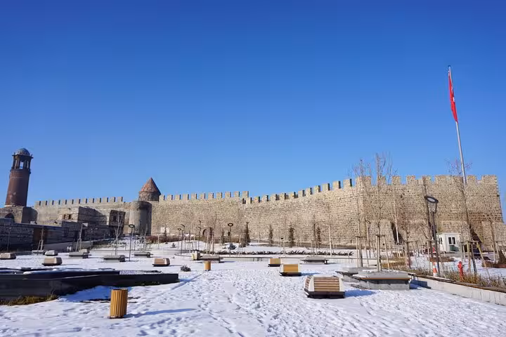 Erzurum Castle walls and snowy park, highlight of an all-inclusive private guided city walking tour