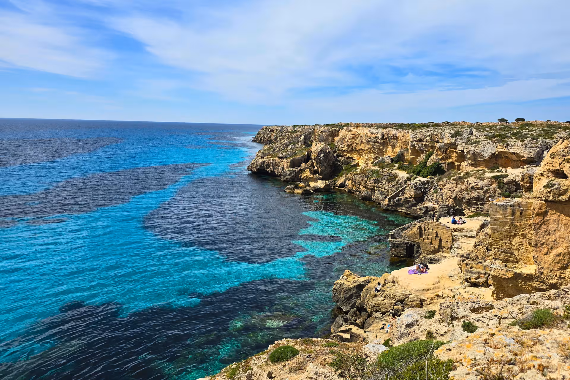 Turquoise sea and rocky coves on Favignana, scenic stop on Egadi Islands dinghy tour from Trapani