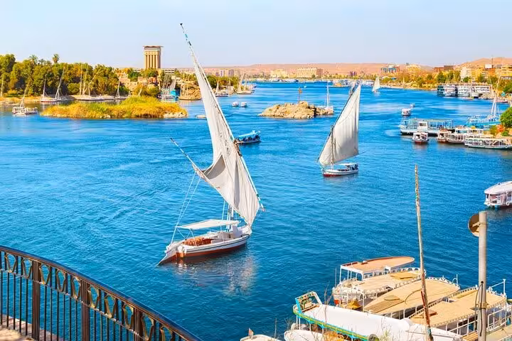 Felucca sailboats on the Nile near Aswan, scenic stop on a 7-day 6-night private Nile cruise from Luxor to Aswan