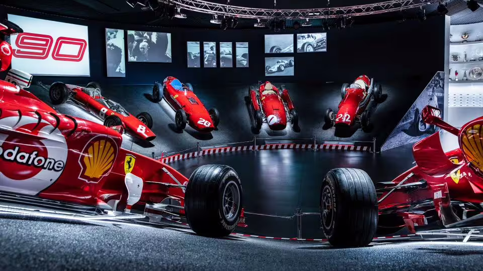Vintage and modern Ferrari race cars exhibit at Museo Ferrari Maranello, combo ticket with Enzo Ferrari Museum Modena