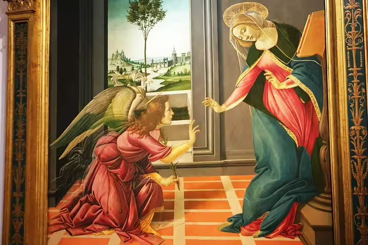 Renaissance painting of the Annunciation in Florence’s Uffizi Gallery, visited on private shore excursion from Livorno