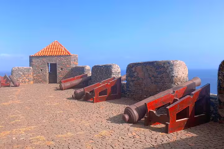 Historic cannons at Forte Real de São Filipe, Cidade Velha, stop on Santiago Island guided tour in Cape Verde