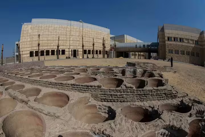 Ancient excavation pits outside the National Museum of Egyptian Civilization, Cairo on private Alexandria Port tour